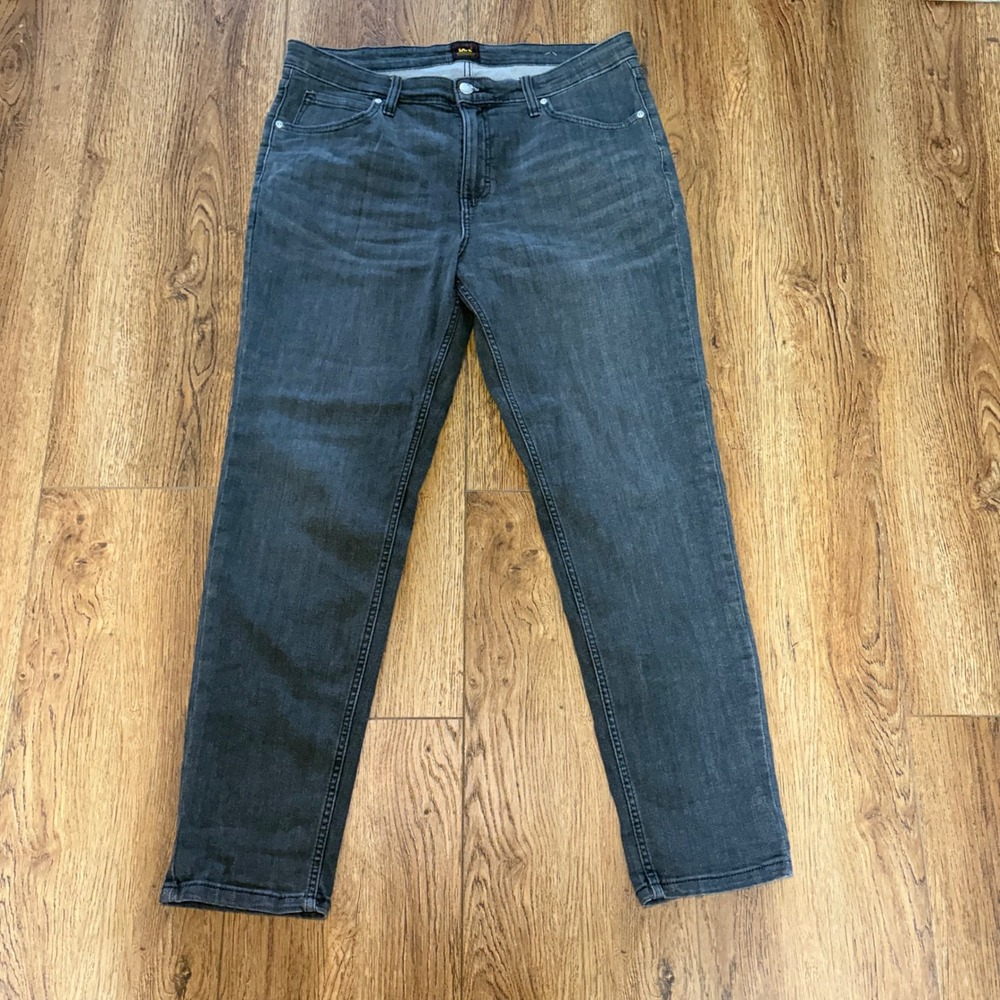 Lee Legendary Straight Leg Jeans Womens 14 Long Black Washed Stretch Denim